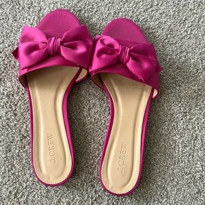 JCrew Pink Satin bow flats. Sz 8. Never worn.
